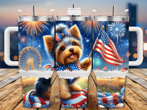 4th of July Yorkie Patriotic 40oz Tumble Graphics for Tumbler Wraps