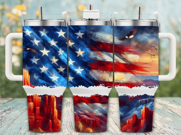 American Flag Desert Scene Tumbler Wrap Graphics