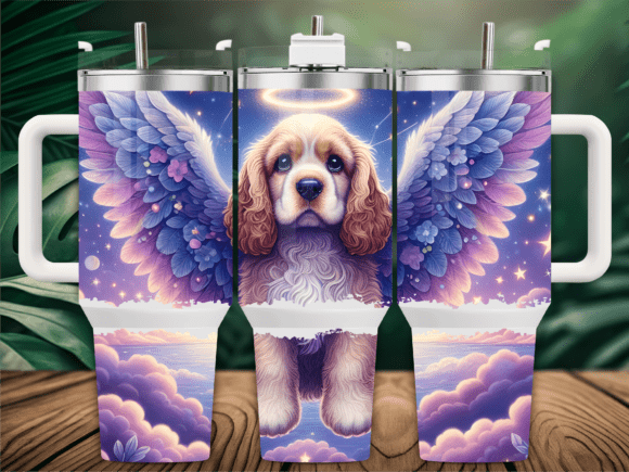 Angel Dog with Wings Sunset Tumbler Wrap Graphics