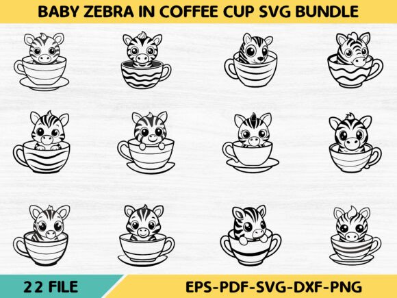 Baby Zebra in Coffee Cup Svg Bundle for Graphics and Illustrations