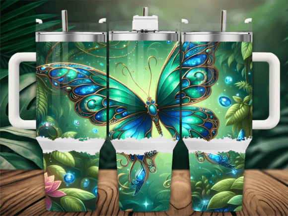 Blue Butterfly Garden Tumbler Wrap Graphics