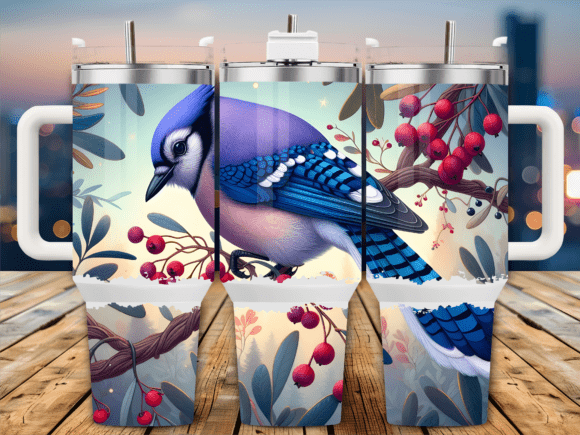 Blue Jay on Berry Branch 40oz Tumbler Graphics for Branding