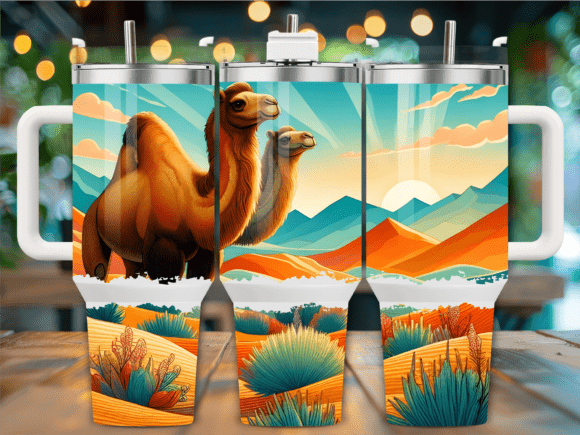 Bold Camel Sunset Landscape Tumbler Wrap Graphics