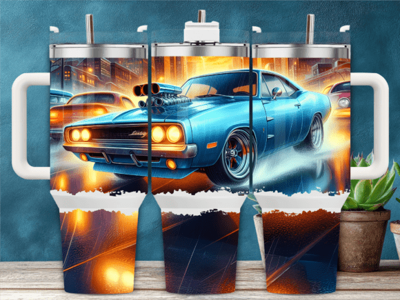 Burnout Muscle Car Drift 40oz Tumbler Graphics