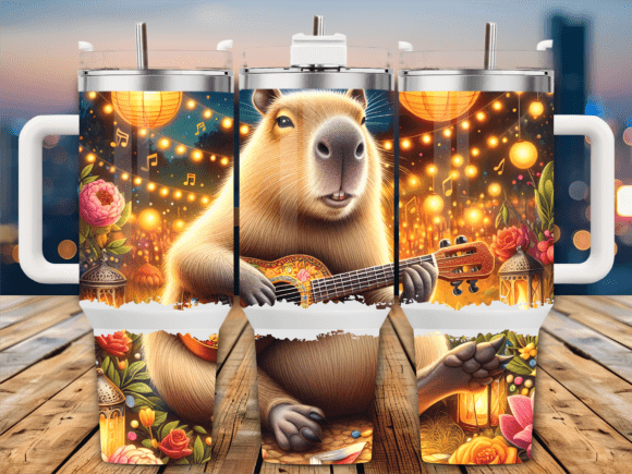 Capybara Playing Guitar 40oz Tumbler Graphics for Tumbler Wraps