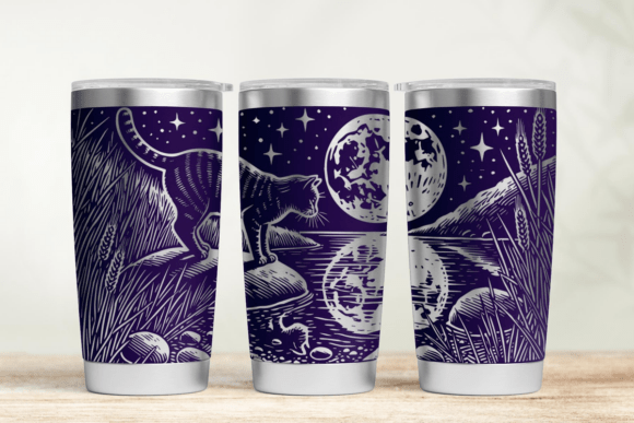 Cat and Moon 20oz 30oz Laser Tumbler SVG for Graphics and Laser Engraving