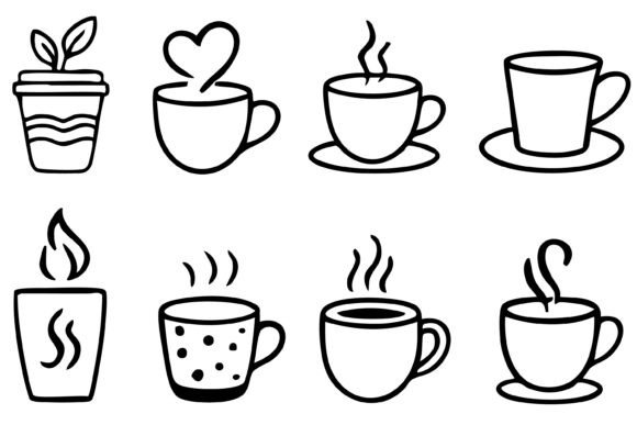 Coffee Cup Line Art Vector Set for Modern Graphics and Illustrations
