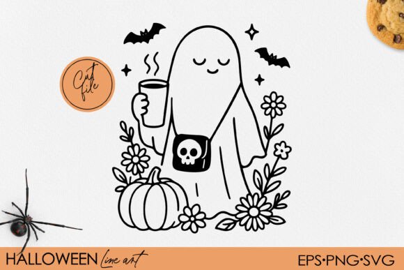 Cozy Ghost with Coffee Clipart SVG for Crafts and Graphics