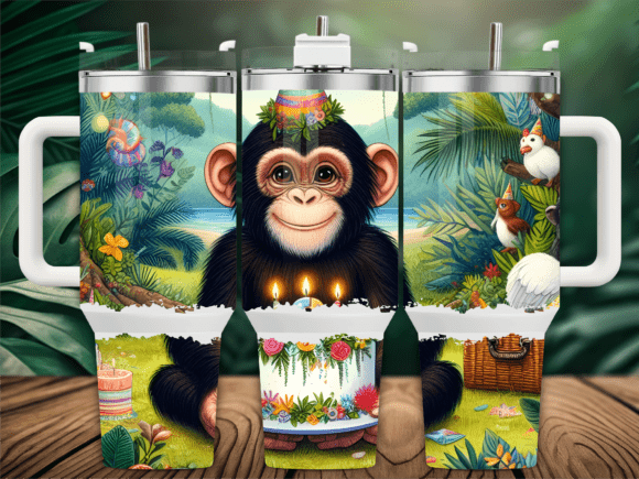 Cute Jungle Monkey Birthday 40oz Tumbler Graphics