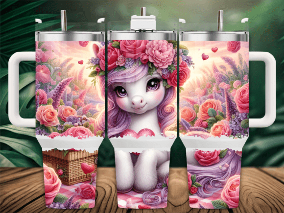 Cute Pastel Unicorn Floral Tumbler Wrap Graphics