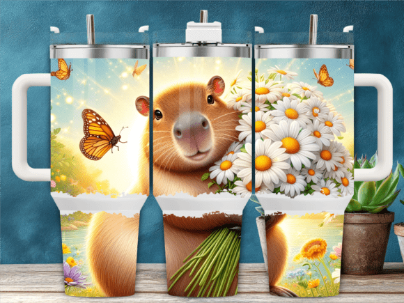 Daisy Capybara Butterflies 40oz Tumbler Graphics