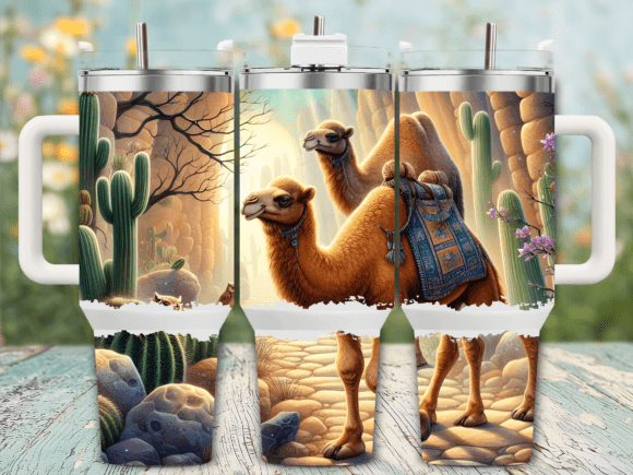 Desert Camel Cactus 40oz Tumbler Wrap Graphics