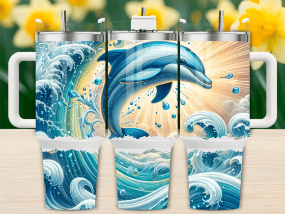 Dolphin Jumping in Waves 40oz Tumbler Graphics