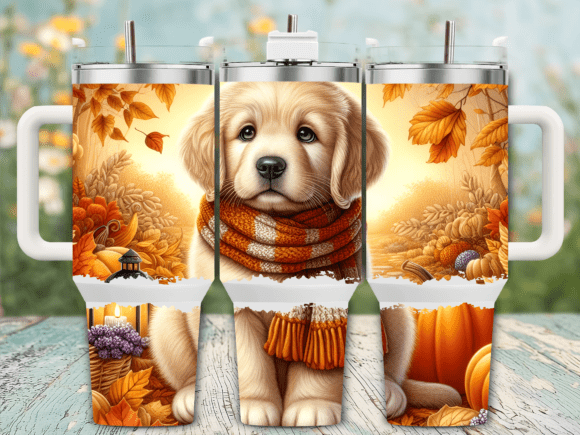 Fall Puppy Leaves Scarf 40oz Tumbler Graphics