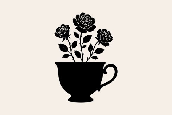Floral Tea Cup Svg Clipart Silhouette for Crafting and Graphics