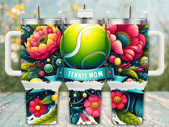 Floral Tennis Mom Flower 40oz Tumbler Graphics