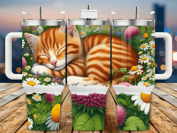 Ginger Cat Sleeping Flowers 40oz Tumbler Graphics