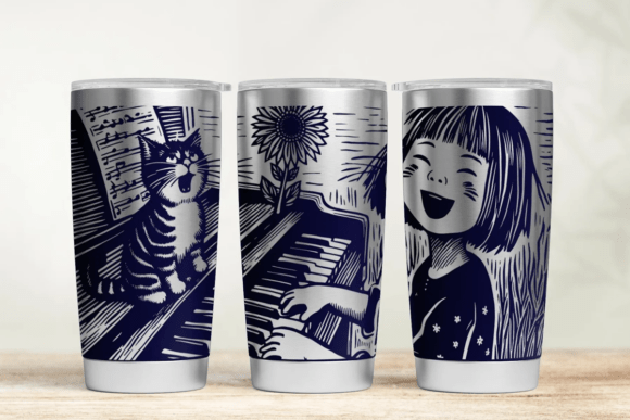 Girl and Cat 20oz 30oz Laser Tumbler SVG for Branding and Marketing