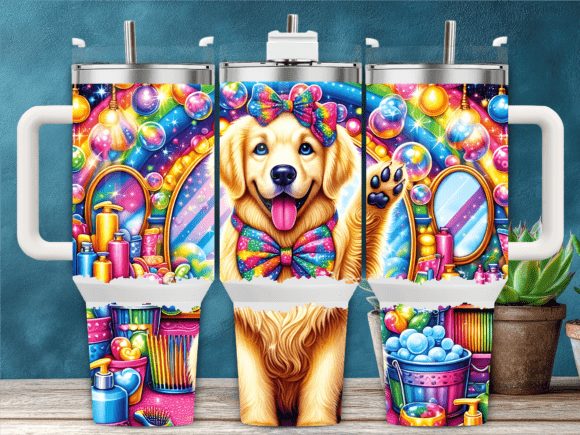 Golden Retriever Party 40oz Tumbler Wrap Graphics