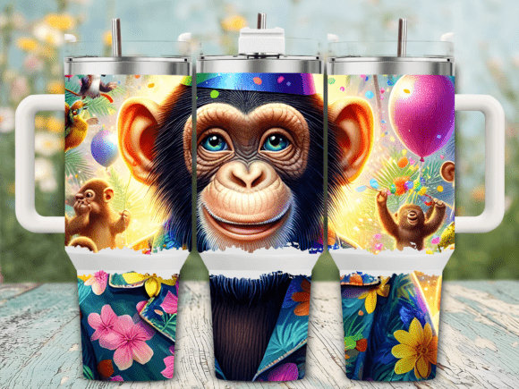 Happy Party Monkey Balloons 40oz Tumbler Graphics