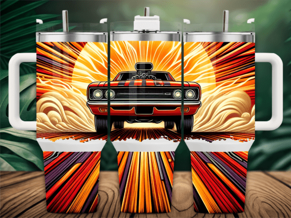 Muscle Car Retro Speed Tumbler Wrap Graphics