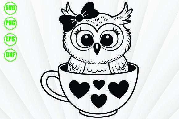 Owl Tea Cup Svg for Crafts and Graphics