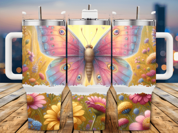 Pastel Butterfly Flowers 40oz Tumbler Graphics for Tumbler Wraps