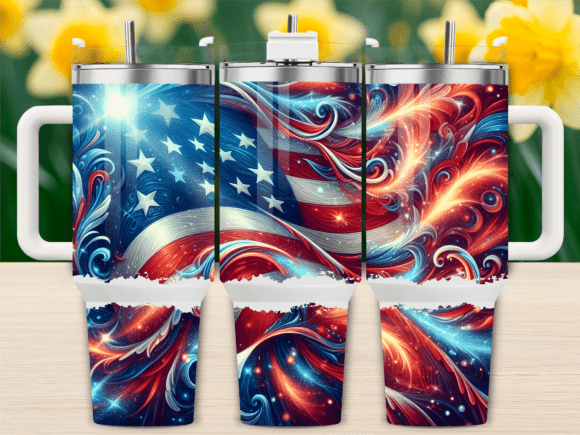 Patriotic Sparkle USA Flag Tumbler Wrap Graphics