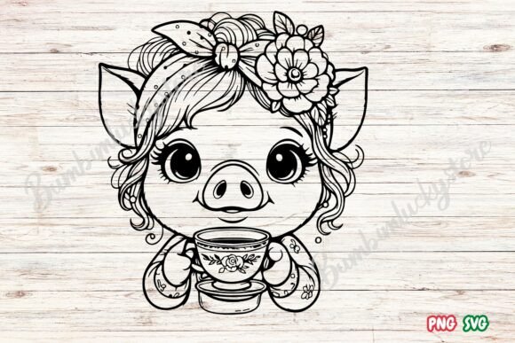 Pig with Cup Svg – A Playful Graphic Design Asset for Crafts and Content Publishing