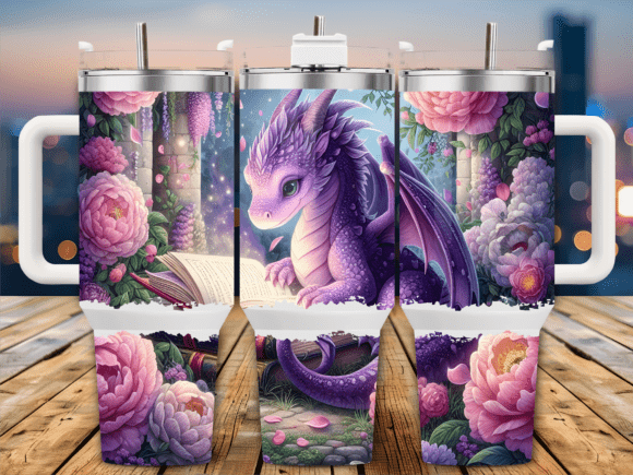 Purple Dragon with Roses 40oz Tumbler Graphics