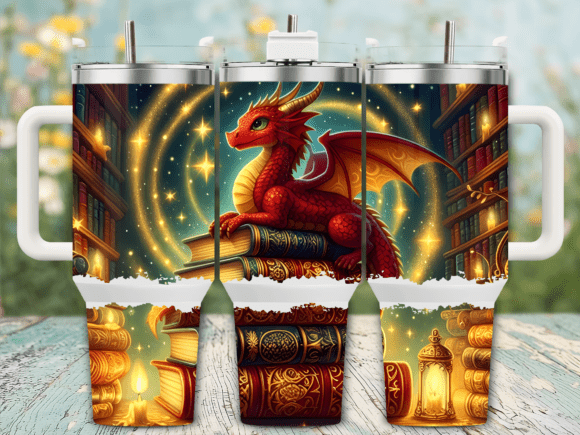 Red Dragon on Books 40oz Tumbler Wrap Graphics