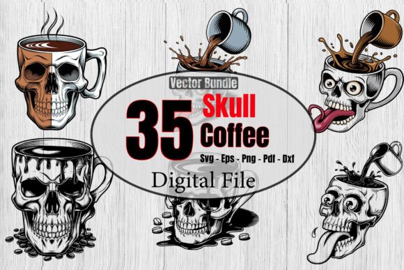 Skull Coffee Cup SVG Bundle for Crafts and Graphics