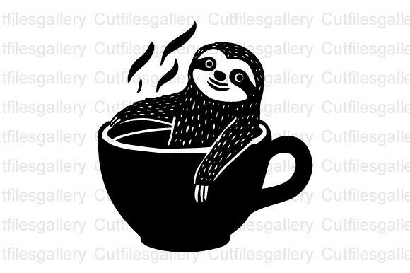 Sloth in Coffee Cup SVG for Crafts and Graphics