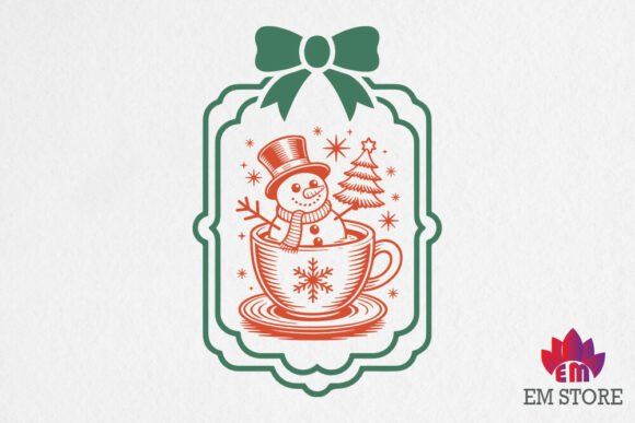 Snowman in Hot Cocoa Cup SVG Frame for Crafts and Graphics