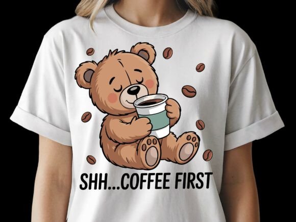 Teddy Bear with Coffee Cup SVG for T-Shirt Designs and Graphics