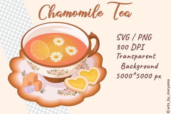 Vintage Chamomile Herbal Tea Cup SVG PNG for Branding and Packaging