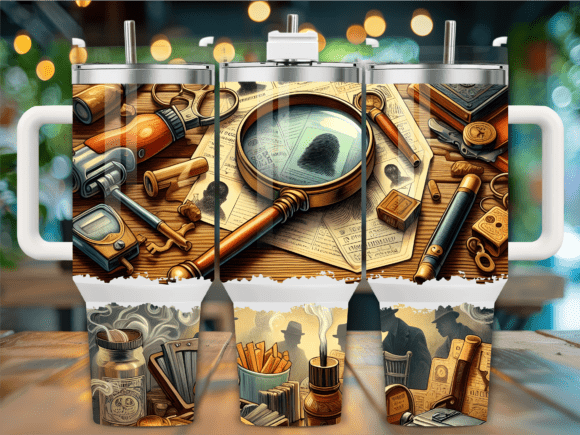 Vintage Detective Mystery Tumbler Wraps: A Graphic Design Asset for Local Businesses
