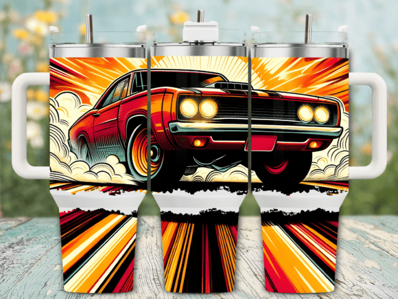 Vintage Red Muscle Car 40oz Tumbler Wrap Graphics