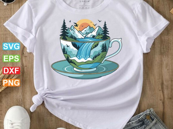 Waterfall on Coffee Cup SVG for Crafts and Graphics