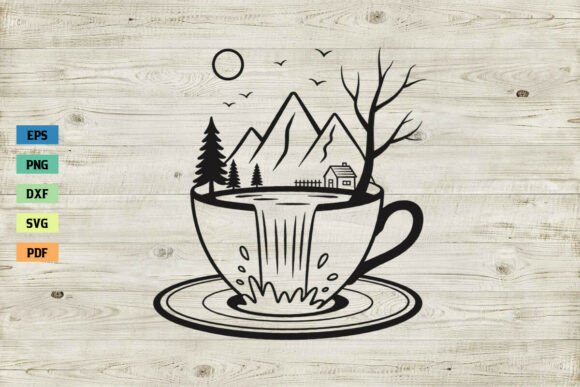 Waterfall on Coffee Cup SVG for Crafts and Graphics