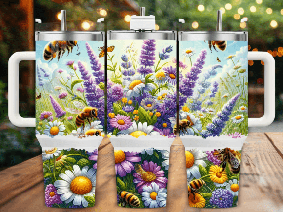 Wildflower Bee Summer Tumbler Wrap Graphics